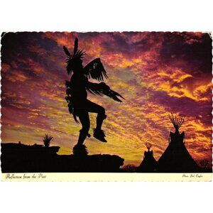 Native American Silhouette Postcard Reflection From The Past Sunset Scene 1975